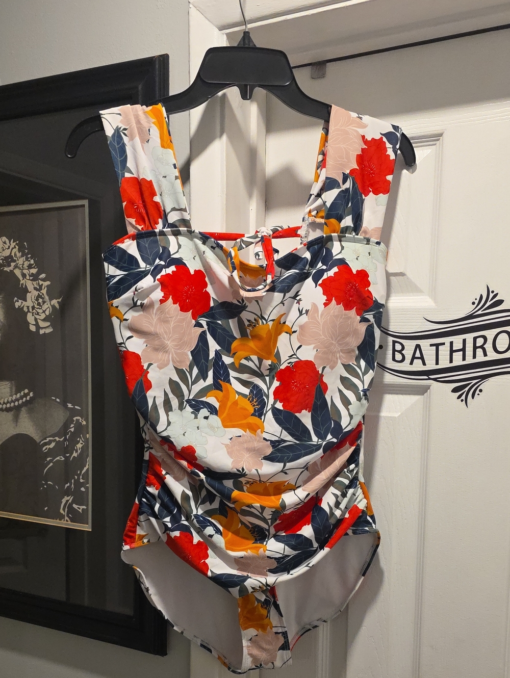Floral Shirred One-Piece Swimsuit in White Multi